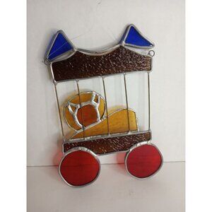 Vintage Stained Glass Lion Circus Train Car Window Sun Catcher Decor Nursery 9”